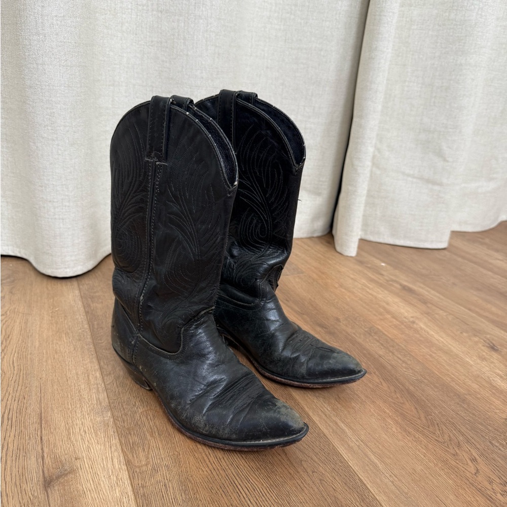 Vintage Black Leather Cowboy Boots
